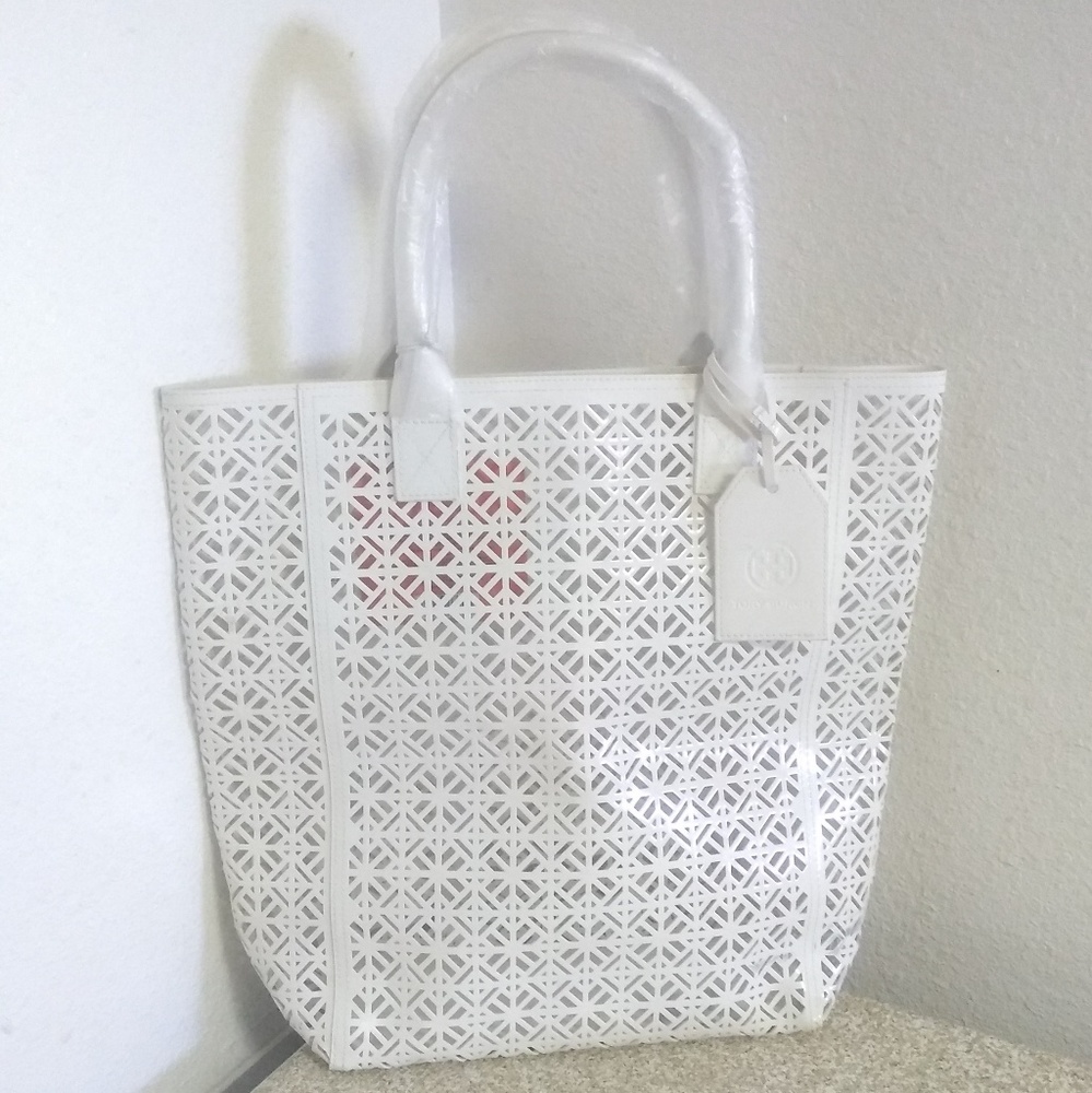 Tory Burch White Laser Cut Tote
